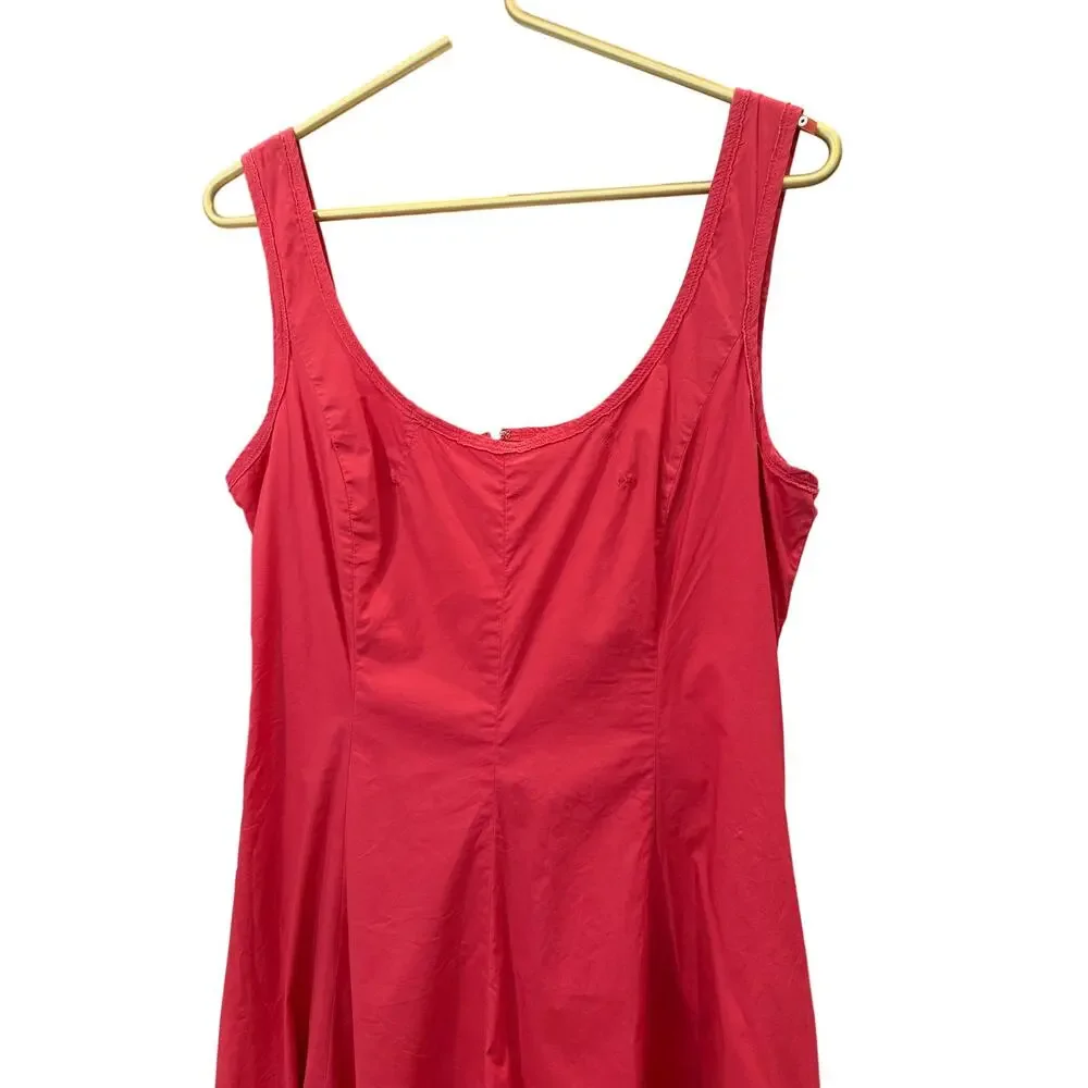 TALBOTS Pink Cotton Fit Flare Midi Dress 12 Sleeveless Pockets A-Line EUC